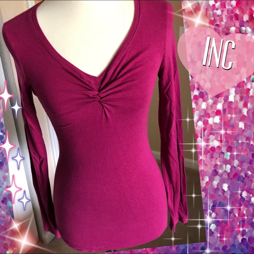 INC International Long Sleeve V Neck Top